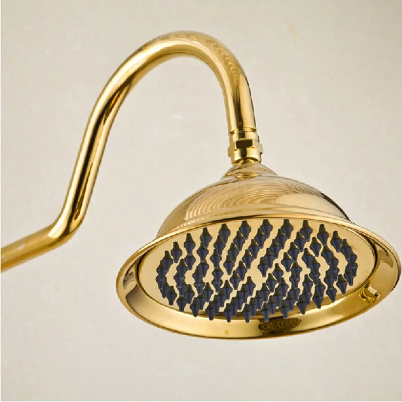 Golden and Ceramic Bathroom 8" Rainfall Shower Tub Set Wall Mounted