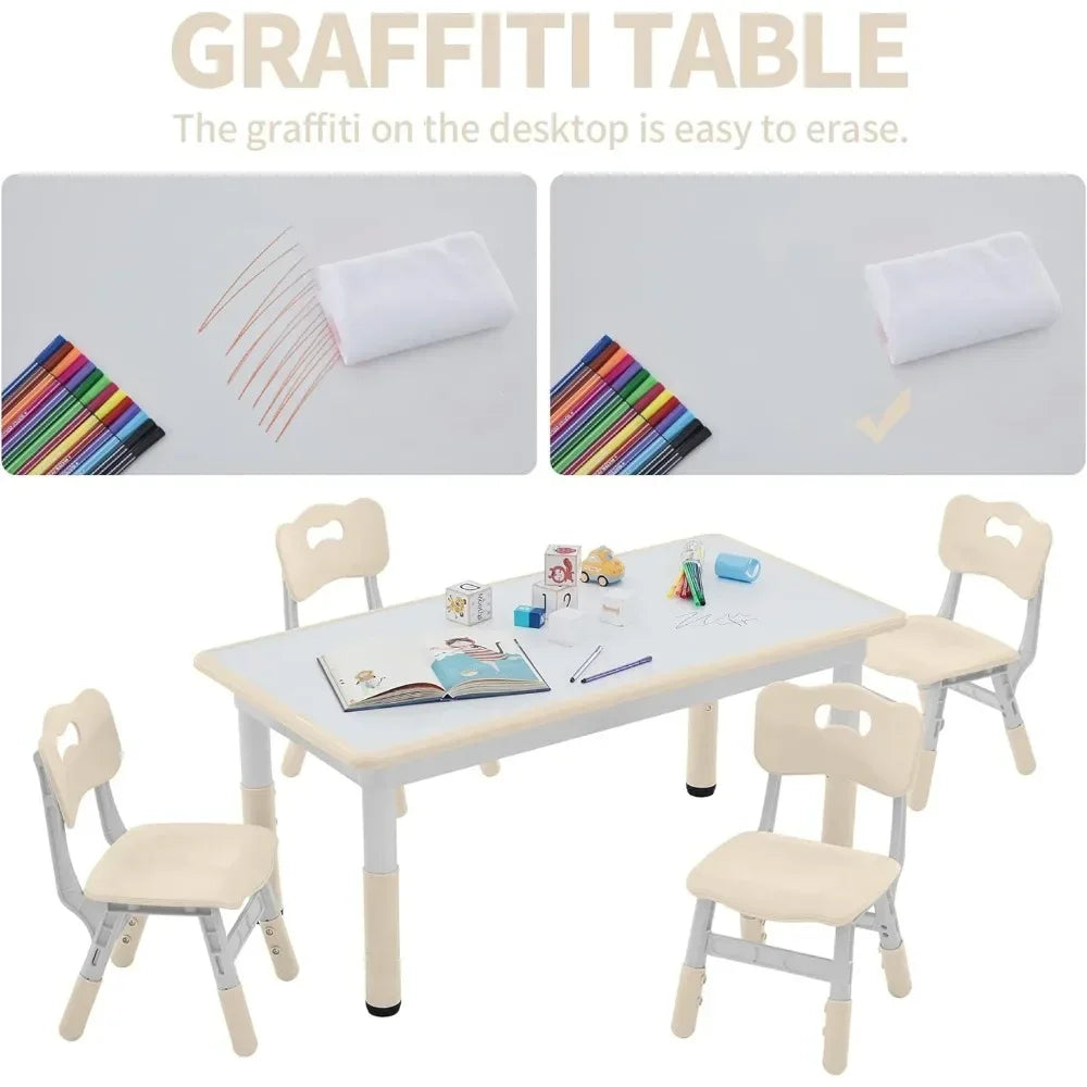 Modern White + Natural Wood Toddler Table and Chairs Set for 4