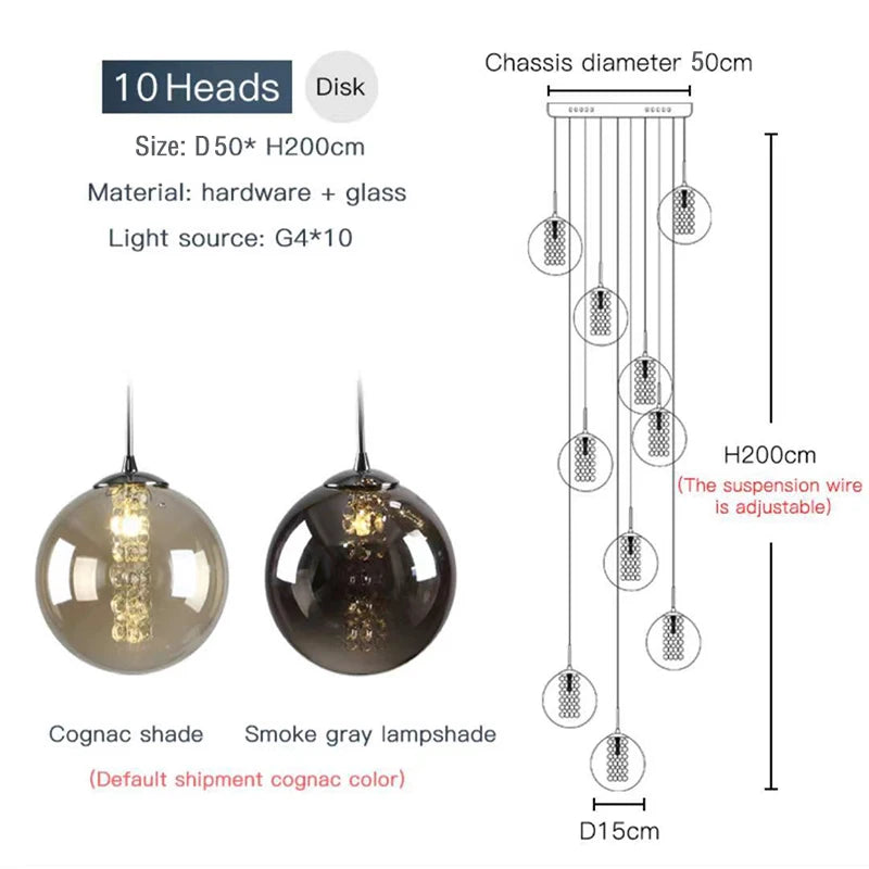 Nordic Glass Ball Chandelier in Black