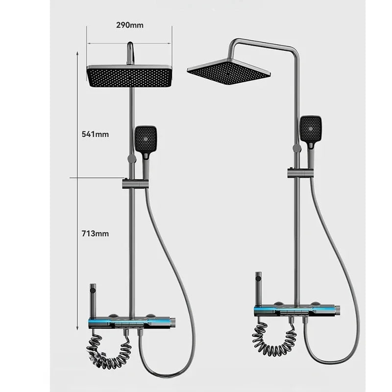 Smart Temperature Digital Display Luxury Shower System Bathroom Wall Mount Piano Key 4 Function Water Outlet Shower Faucet Set