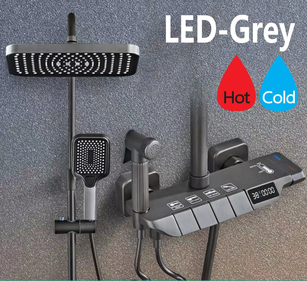Black Digital Shower Set Bathroom Rainfall Brass Wall Mounted 4Way Shower Faucet Bathtub Thermostat Rain Mixer Tap Shower System