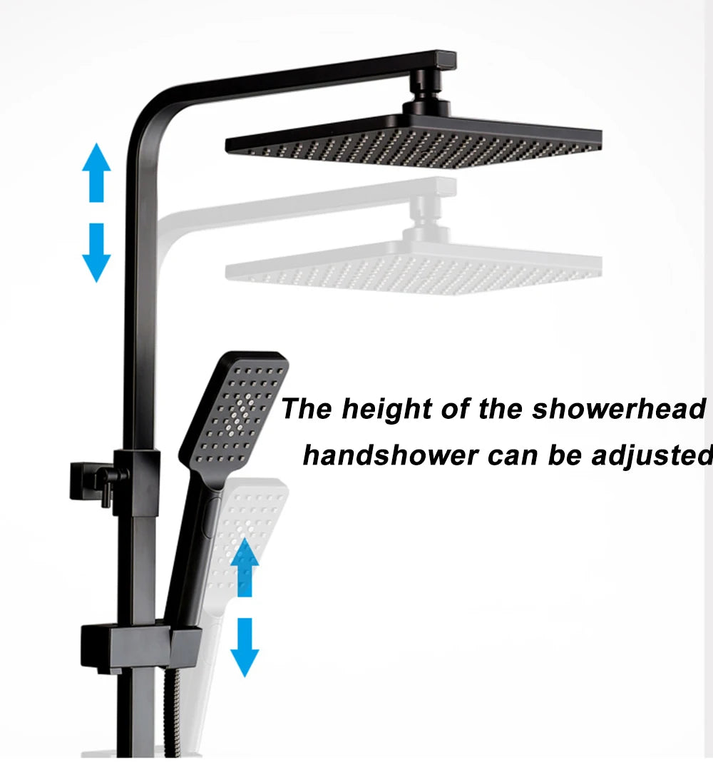 Black Thermostatic Shower Faucet Set 38℃ Rainfall Shower Mixer Crane Multifunctional Bathroom Faucet Bathtub Tap With Shelf