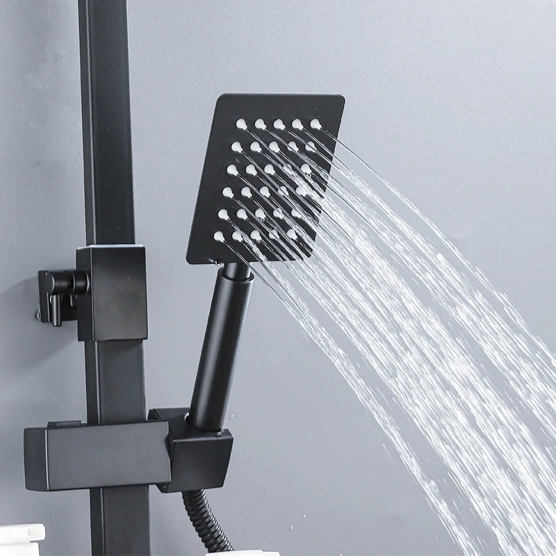 Brass Shower Faucet Thermostatic,Shower Syetem,30cm Spray Head, Digital Display LED,Bathroom Faucet,Black/Chrome