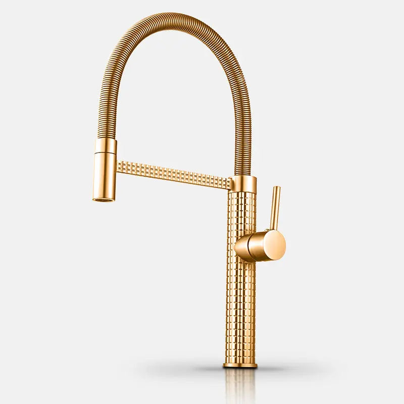 Gold Kitchen Faucet Matte Gray Sink Faucet Single Hole Single Handle Drop Down Spring Faucet Deck Installation Kitchen Water Tap