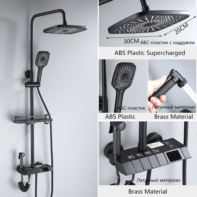 OXG Shower Faucet Bathroom Rain Shower Faucet Set With Digital Display,Rain Shower Column,Bidet Faucet 25C/30CM Watering Can