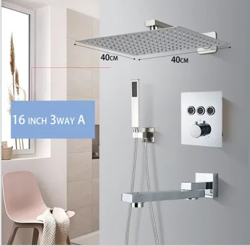 Modern Bathroom Rain Waterfall Shower Set Thermostatic Mixer Bath Shower Mixer Tap Brass Body