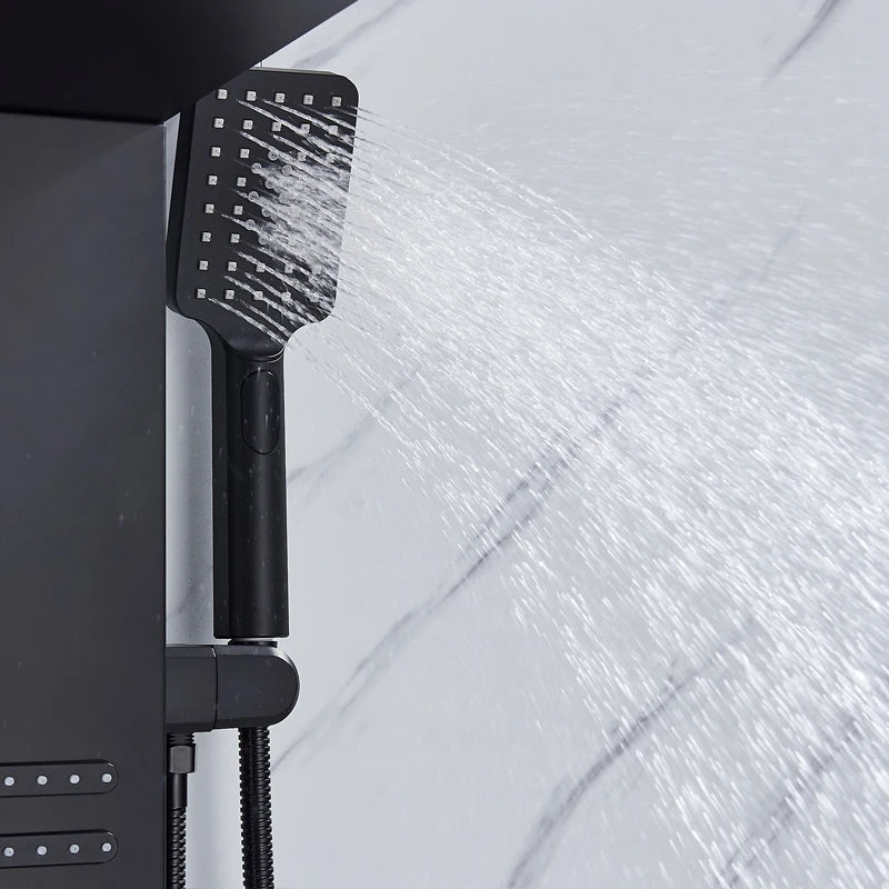 Black LED Shower Panel Tower System Rain Waterfall Shower Column Hydroelectricity Massage Body Spa Bath Shower Faucet Mixer