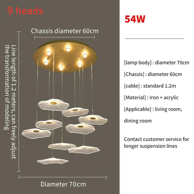 Nordic Lotus Leaf Restaurant LED Pendant Lamps Moden Chandelier for Staircase LOFT Duplex Villa Living Room Light Lustre Fixture