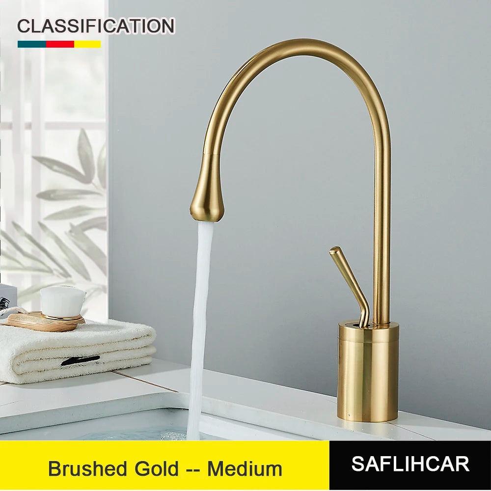 Modern Basin Faucet Brushed Gold Black Silver Faucet Deck Mounted Basin Sink Tap Mixer Hot & Cold Brass Tap for Bathroom