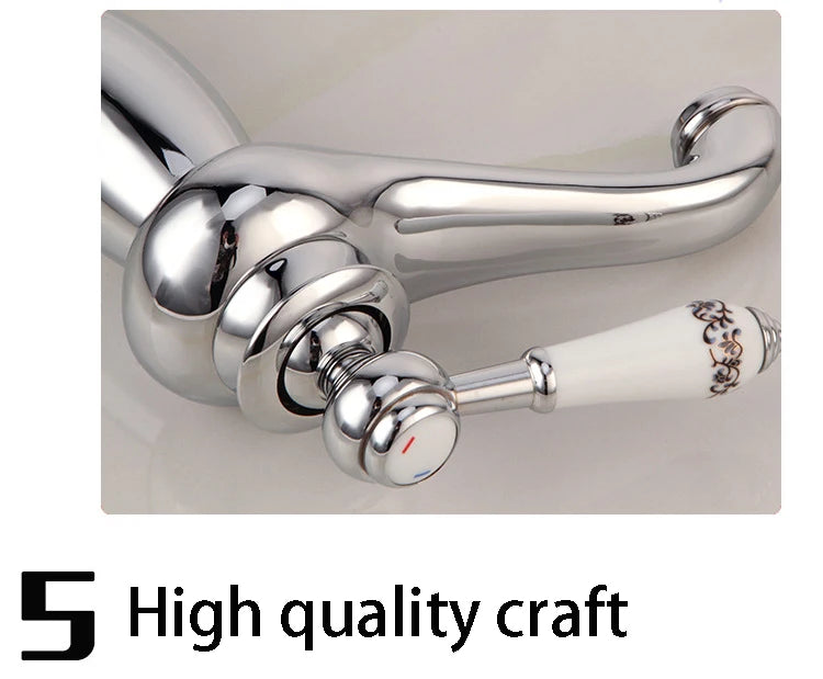 Retro European Bathroom Basin Faucets Gold Mixer Tap Ceramic Decoration Plating Chrome Single Handle Hot And Cold Deck Mounted