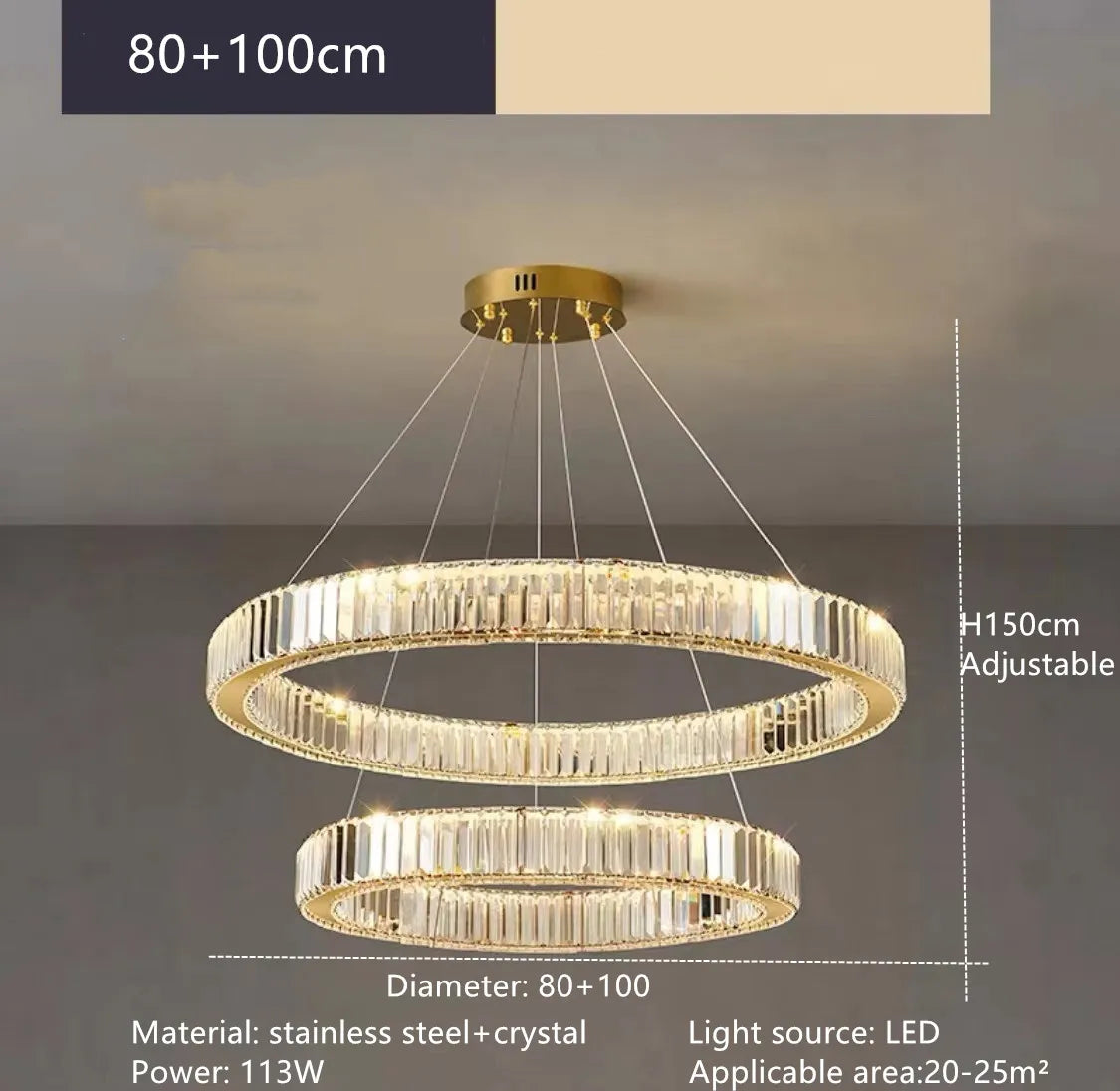Crystal Chandelier in Simple Stainless Steel or Gold