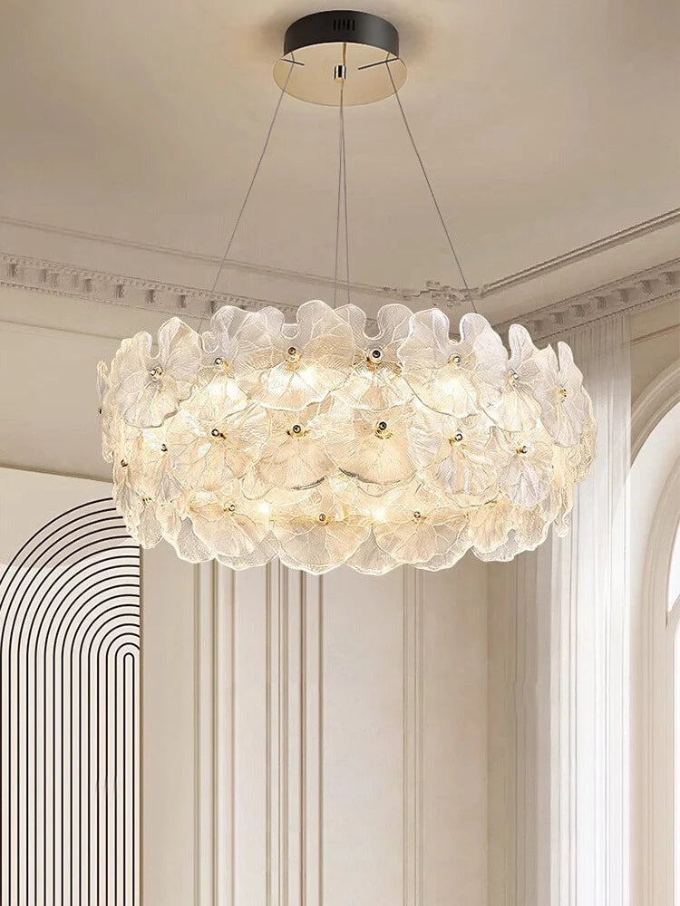 Modern Luxury Lotus Leaf Glass Chandelier Room Decor Led Light Living Dining Bedroom Villa Pendant Lamp Indoor Lighting Fixtures