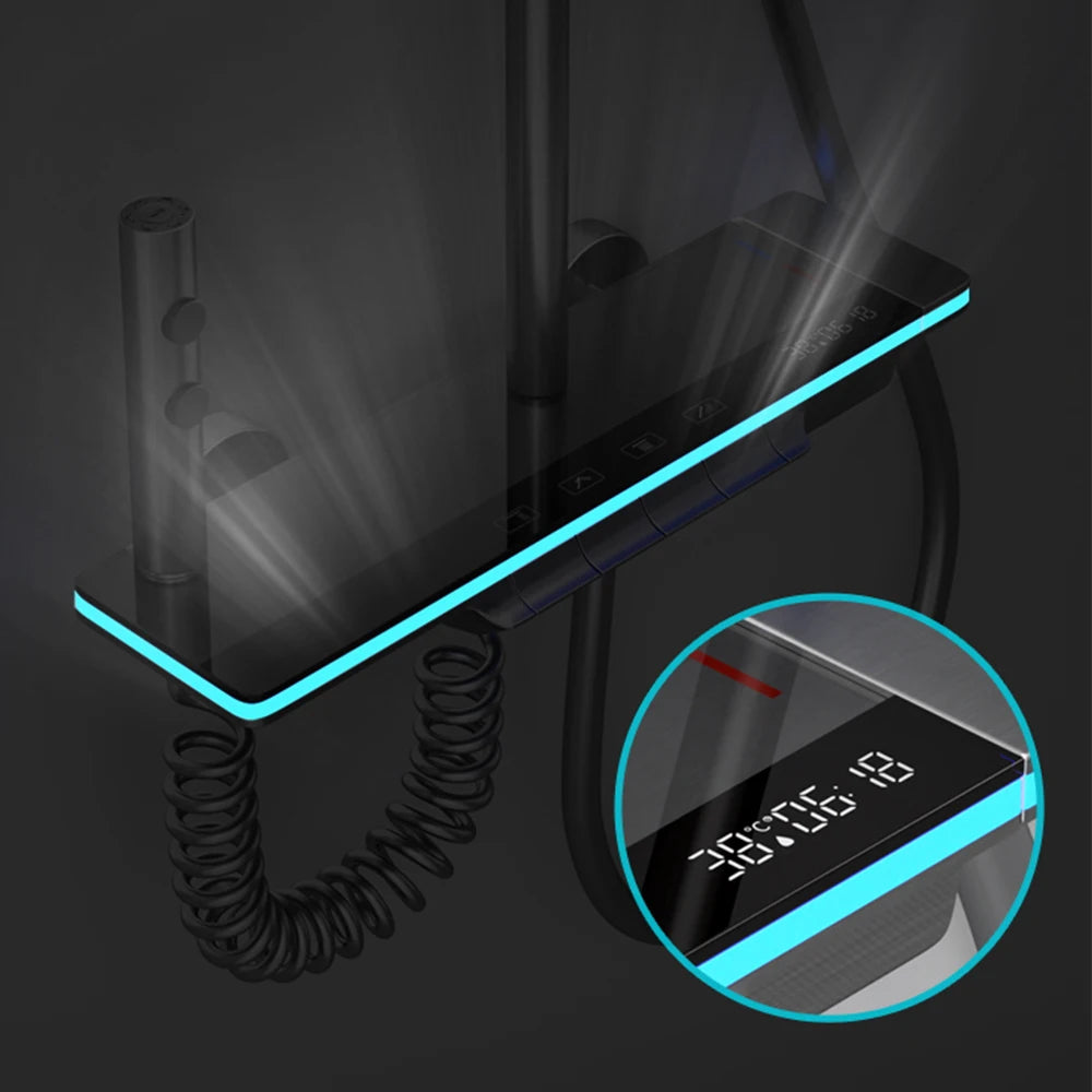 OXG Brass Bathroom Faucet Thermostatic Shower Faucet Set With Digital Display Ambient Light Shower System Rainfall Shower Set