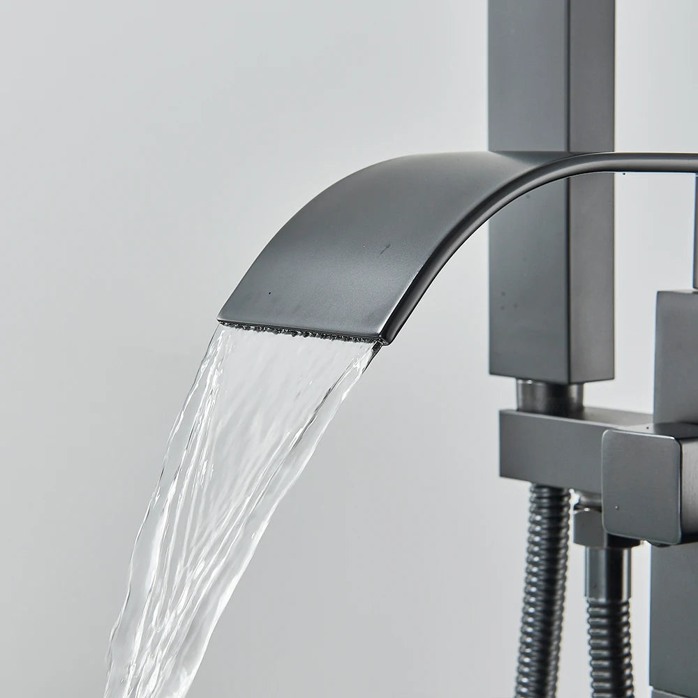 Floor Standing Faucet Bathtub Shower Floor Mounted Tub Filler Faucet Brass Bathroom Tub Faucets with Hand Shower