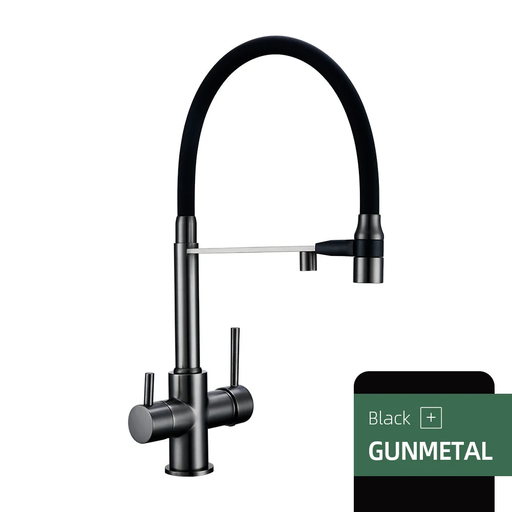 Gunmetal Kitchen Faucet  Brass 3 Ways Sink Mixer Black Hose Mount Pull Out Dual Spray Nozzle Water Kitchen Taps