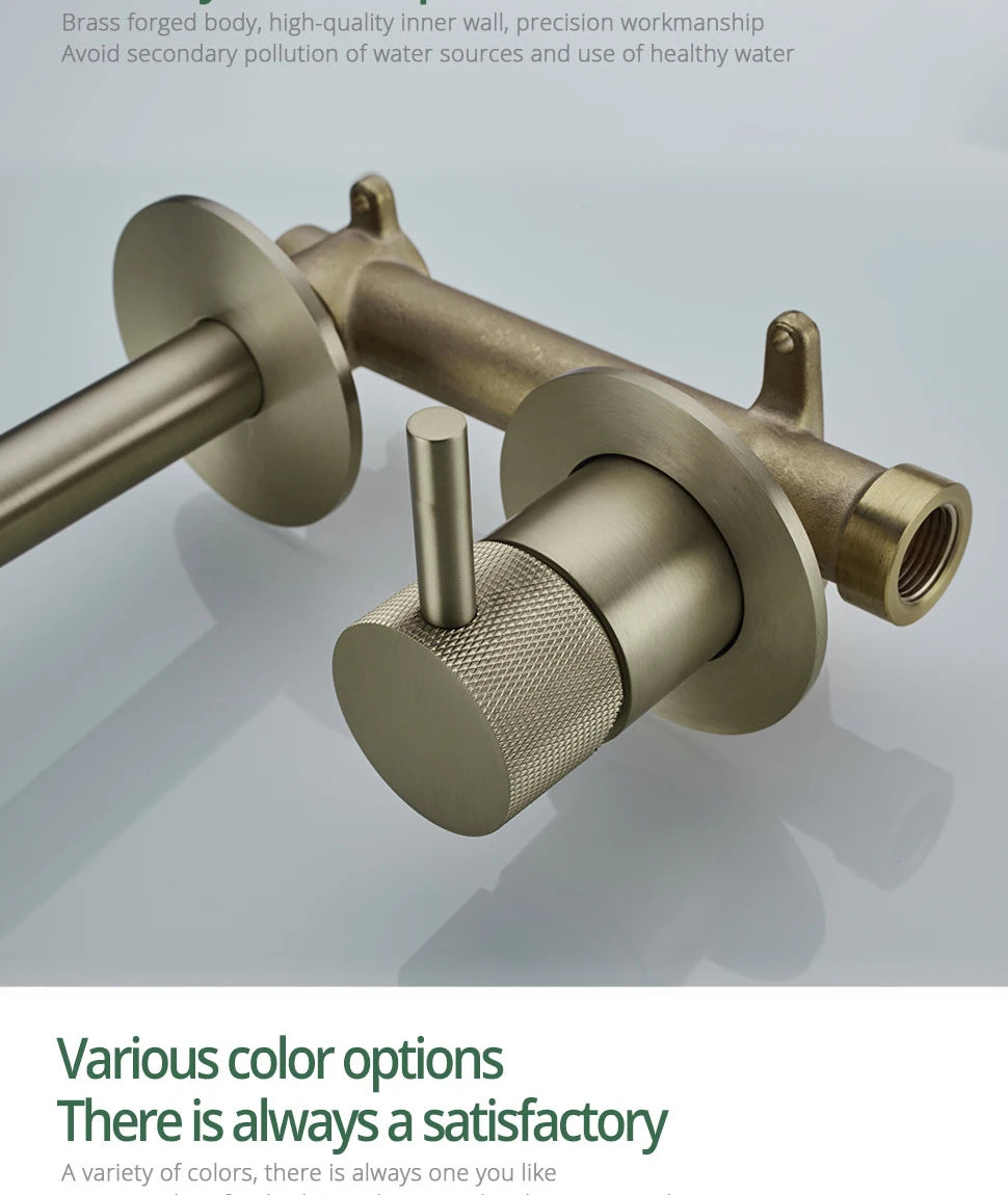 Washbasin Faucet Bathroom Sink Faucets Knurled Brushed Gold Wall Mounted Water Mixer Tap Gunmetal Brass Hot &Cold