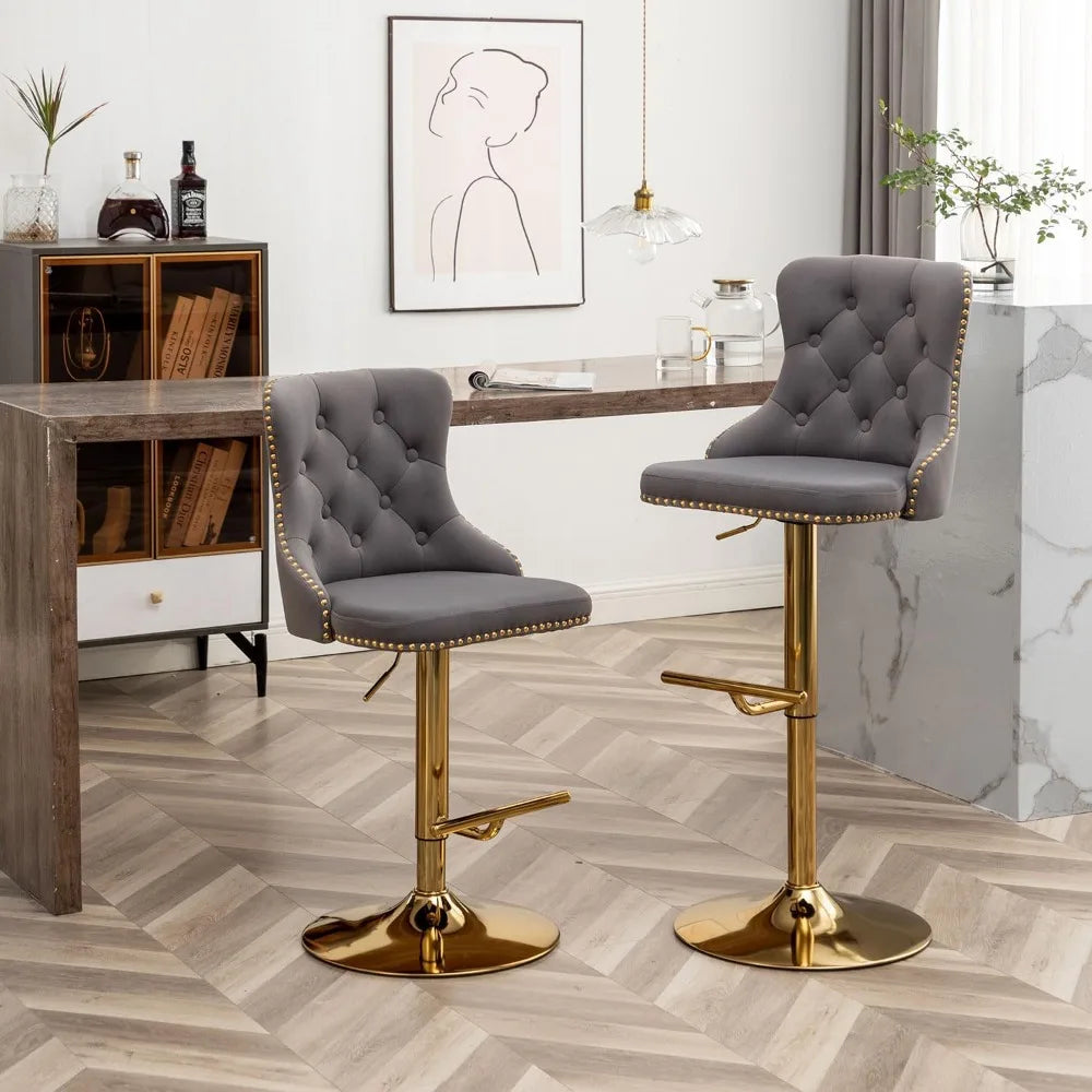 Velvet Button & Nailheads Trim Bar Stools Set of 4 Counter Height Bar Stools