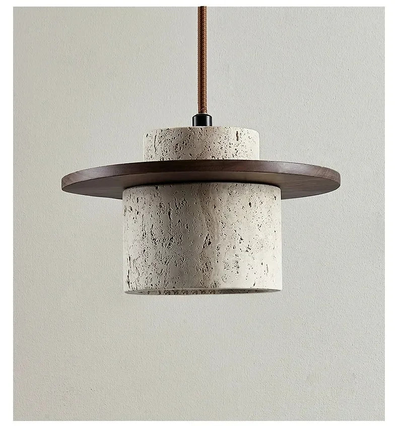 High Quality Stone Pendant Light Indoor LED Walnut/Log Yellow Travertine Chandelier Parlor Bedroom Cafe Bar Hanging Light