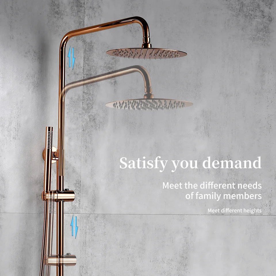 Rose Gold Thermostatic Shower Falcet Sets Wall Mount Brass Bathroom Blend Rainshower Falcet Rainfall Shower Tap Thermostat Systems