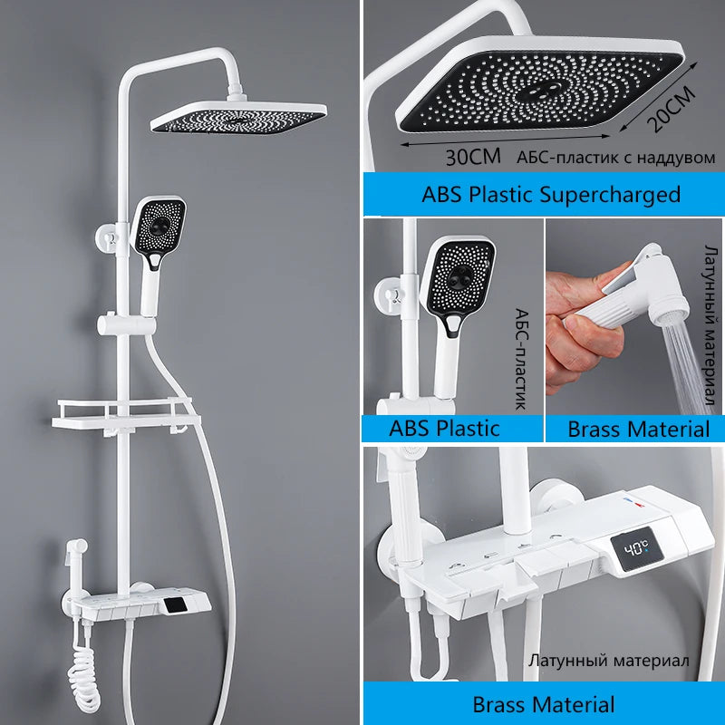 OXG Shower Faucet Bathroom Rain Shower Faucet Set With Digital Display,Rain Shower Column,Bidet Faucet 25C/30CM Watering Can
