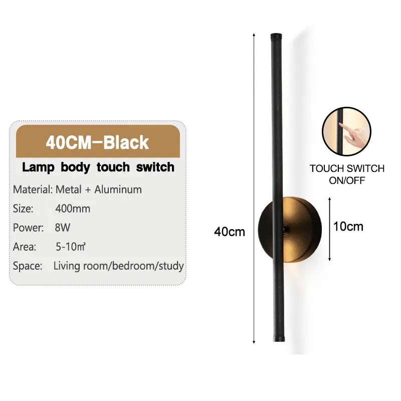 Black Touch Switch Dimming LED Wall Lamp Wall Lights for Bedroom Living Room Indoor 8w 12w 16w 20w LED Wall Sconce for Corridor