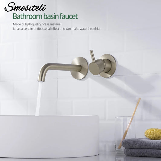 Washbasin Faucet Bathroom Sink Faucets Knurled Brushed Gold Wall Mounted Water Mixer Tap Gunmetal Brass Hot &Cold