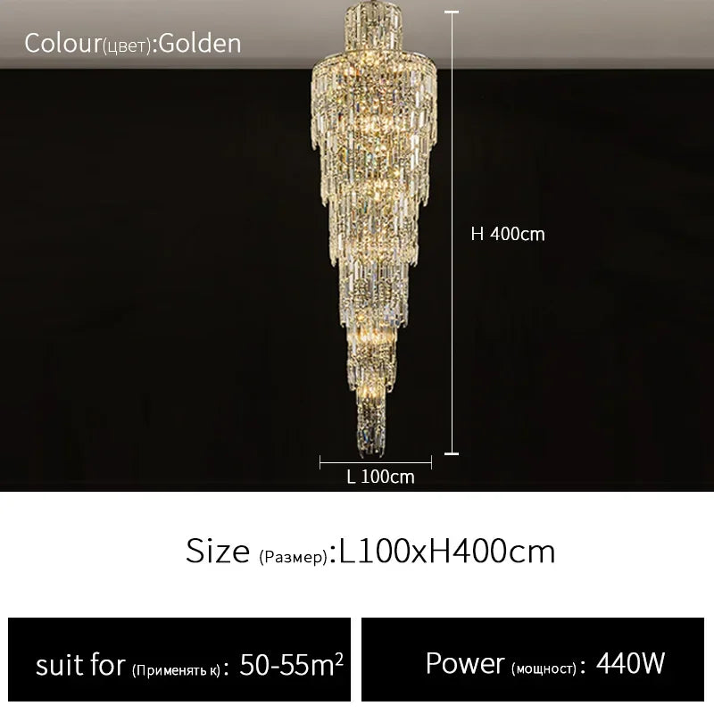 Villa Living Room Crystal Chandelier Hotel Hall Luxury Lighting for Duplex Floor Rotating Staircase Long Chandelier Decoration