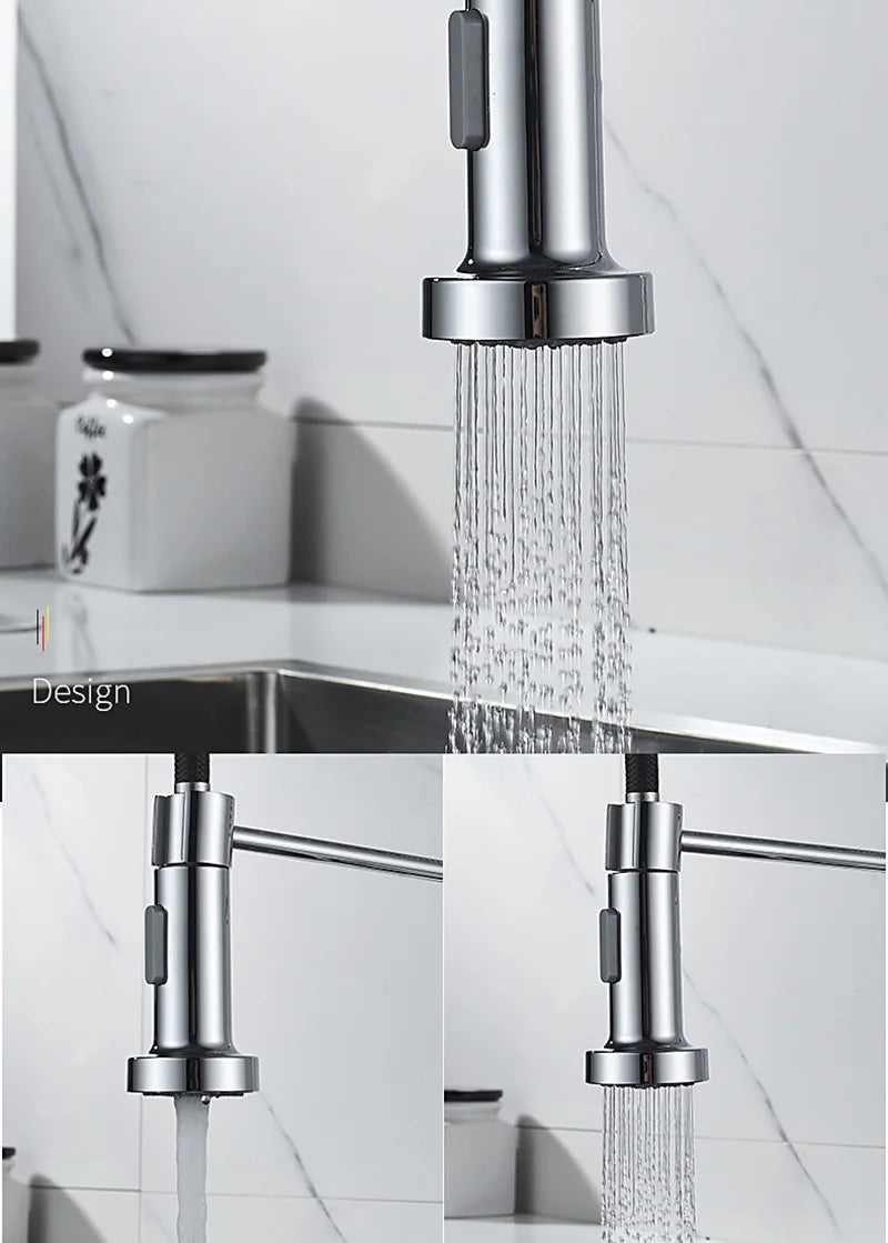 Black and Golden Brass Pulling Kitchen Sink Faucets Dual Outlet Water-Cold Hot Washing Basin Tap Deck Mounted Spring Mixer Taps