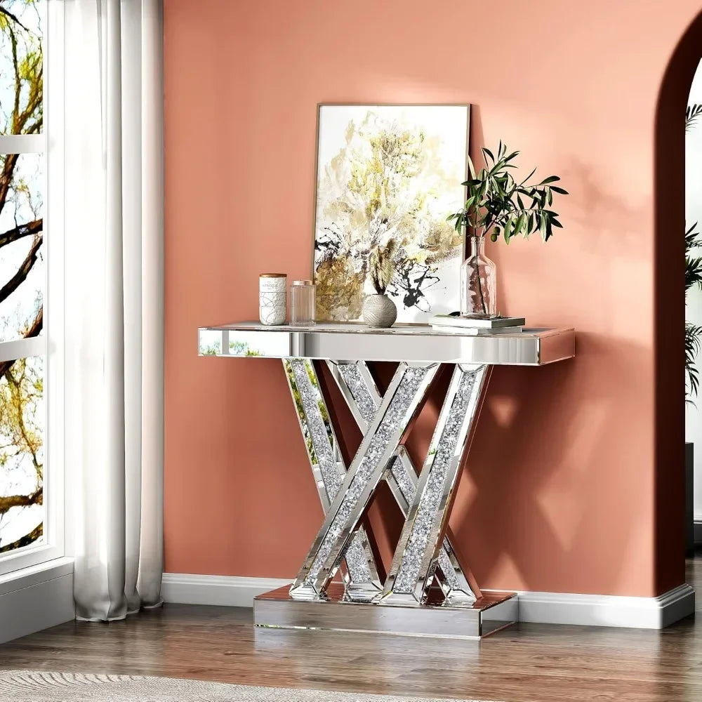 Decorative Table Style with Silver Crushed Crystals 35 inches