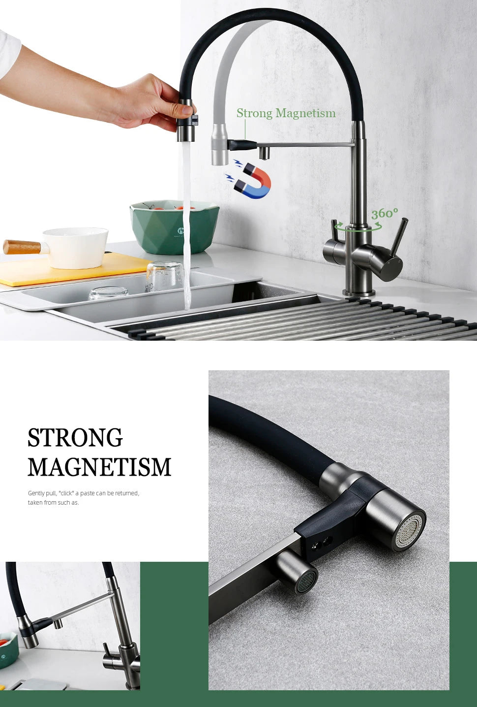 Gunmetal Kitchen Faucet  Brass 3 Ways Sink Mixer Black Hose Mount Pull Out Dual Spray Nozzle Water Kitchen Taps