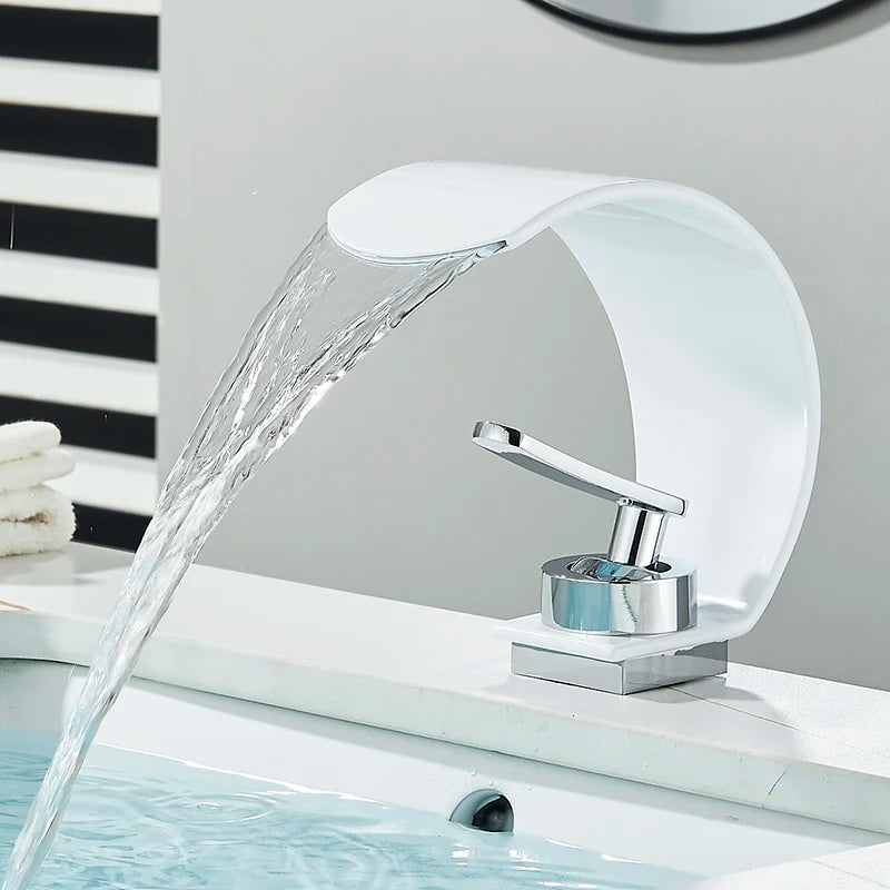 Deck Mount Waterfall Bathroom Basin Faucet