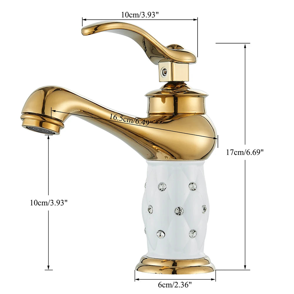 Bathroom Sink Faucets Diamond Gold Basin Faucet Single Handle Mixer Tap Hot Cold Water Mixer Water Crane