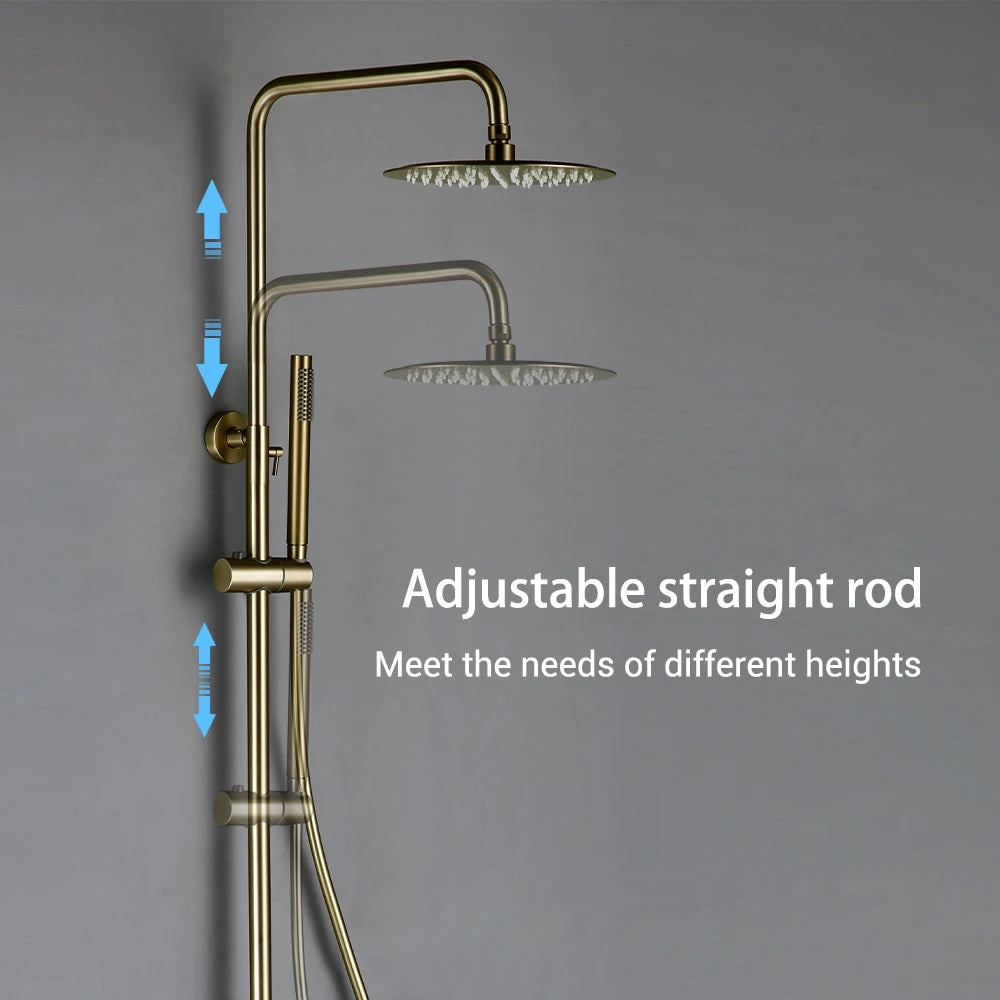 Shower System With Thermostatic Shower Faucet Thermostat Bathroom Mixer Tap Rain Head Wall-Mount Handheld Sprayer