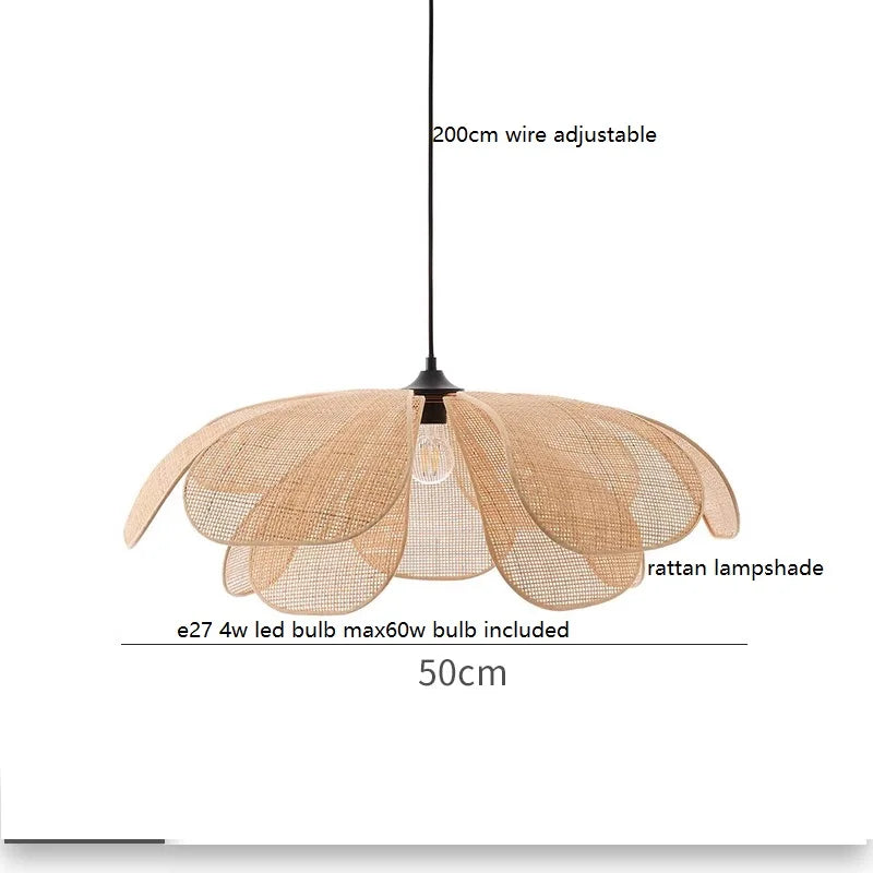 IWHD 50CM Rattan Flower LED Pendant Lamp Home Decor Indoor Bedroom Dining Living Room Lights Nordic Modern Hanging Light Edison