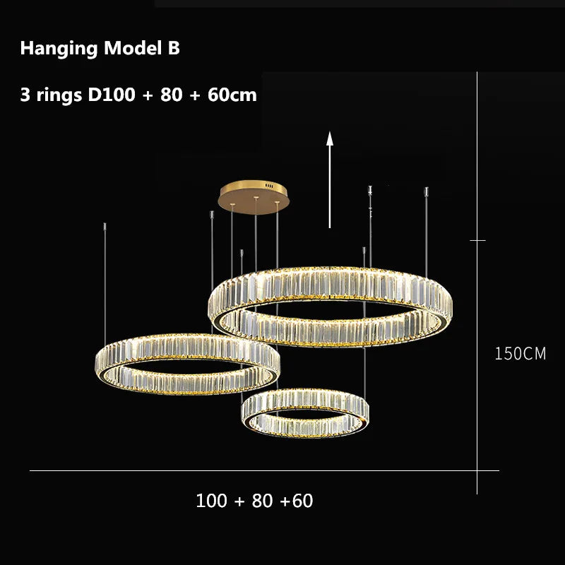 Postmodern Living Room Crystal Chandelier Remote Control Dimmable