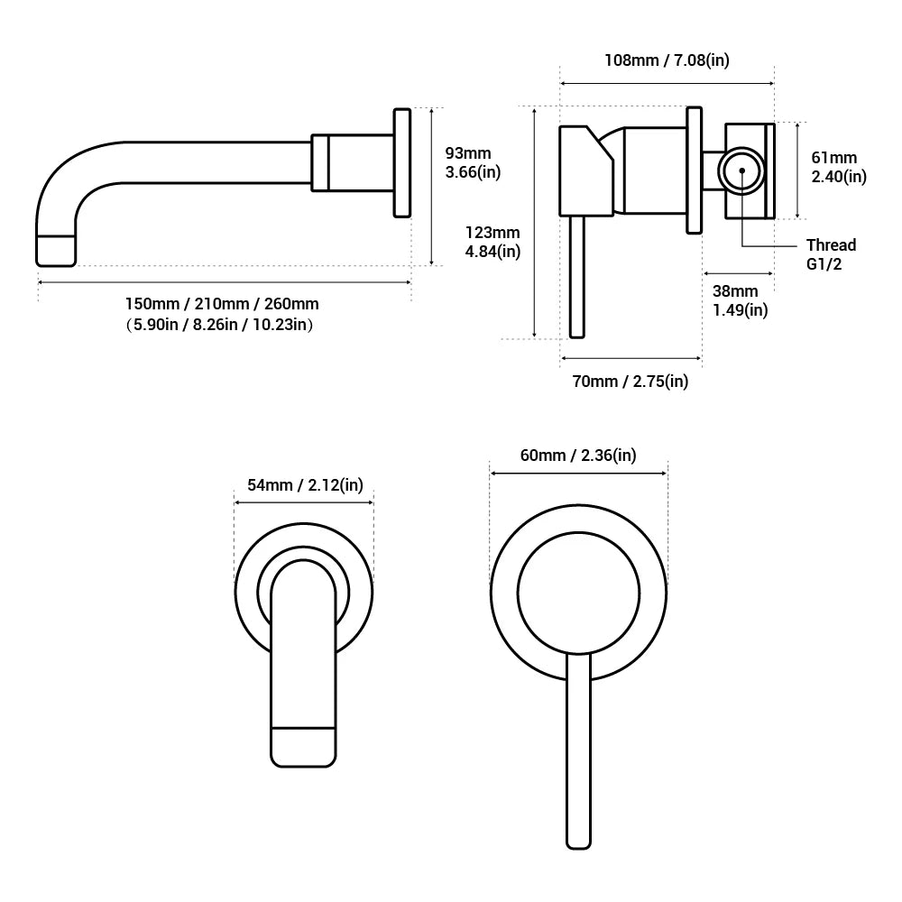 Black Bathroom Sink Faucet  Brass Tap Hot Cold Wash Basin Water Swivel Spout Wall Mounted Bath Mixer Brushed Gold Gunmetal