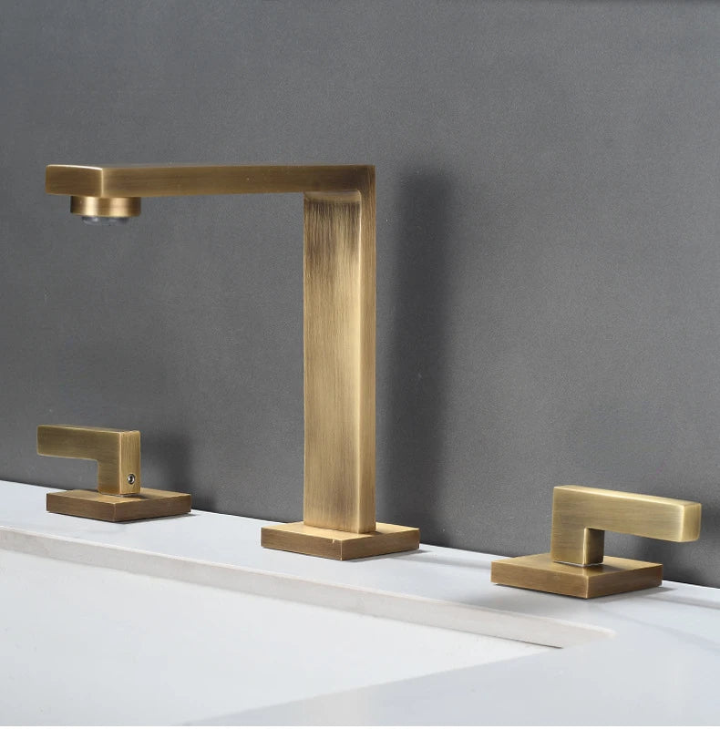 Three Hole Basin Faucet Brass Gun Grey Bathroom Faucet Cold and Hot Water Black Mixer Tap 3 Pieces Bathtub torneiras de cozinha