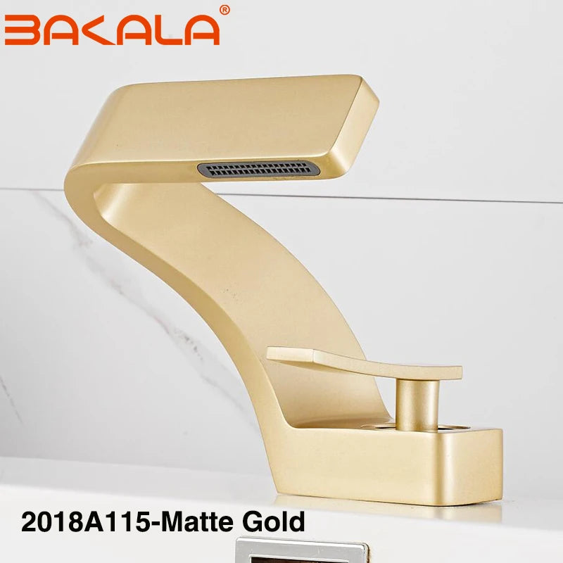 BAKALA Bathroom Deck Mounted Basin Faucet Black Sink Tap Single Hole Water Tap Hot and Cold Mitigeur Salle De Bain Mixer Faucet