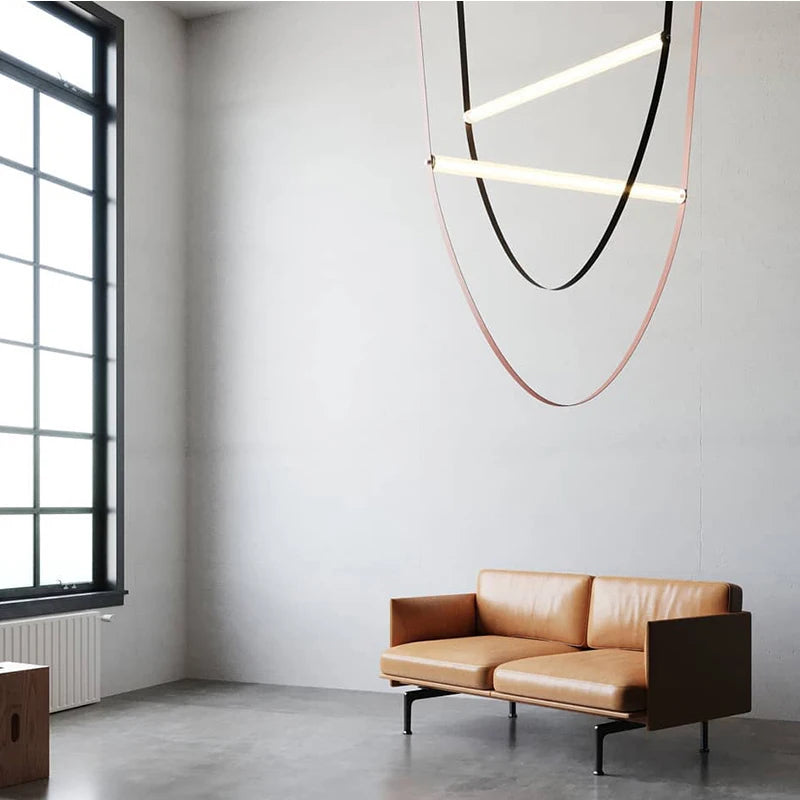 Postmodern Leather Belt Chandelier Living Room Villa Building Coffee Restaurant Glass Tube Designer Chandelier