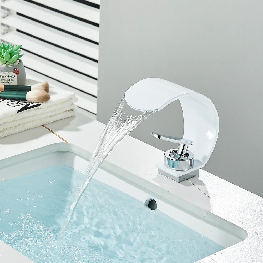 Black Thin style Bathroom Sink Faucet  Modern Mixer Hot Cold Water Tap Waterfall Deck Mounted Vessel Sink Faucet