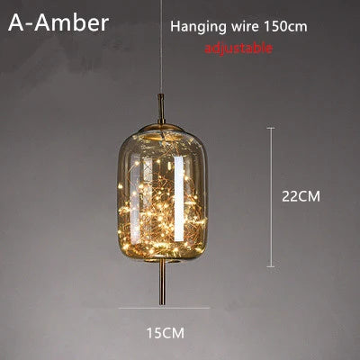 Nordic Bedside Led Glass Pendant Lights For Bedroom Bar Dining Living Room Amber Hanging Light Fixture Pendant Lamp