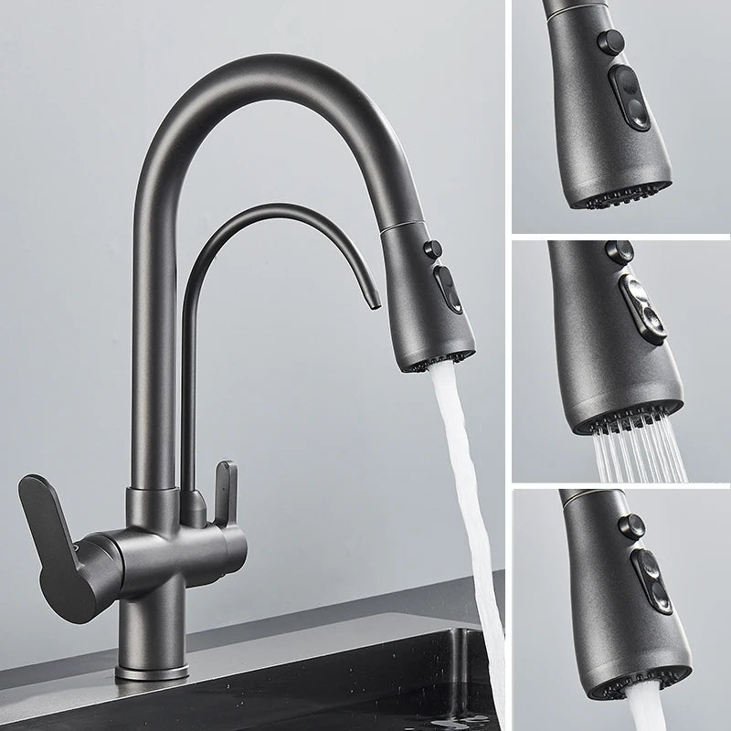 Filtered Pure Water Kitchen Faucet Deck Mount Antique Brass Faucet
