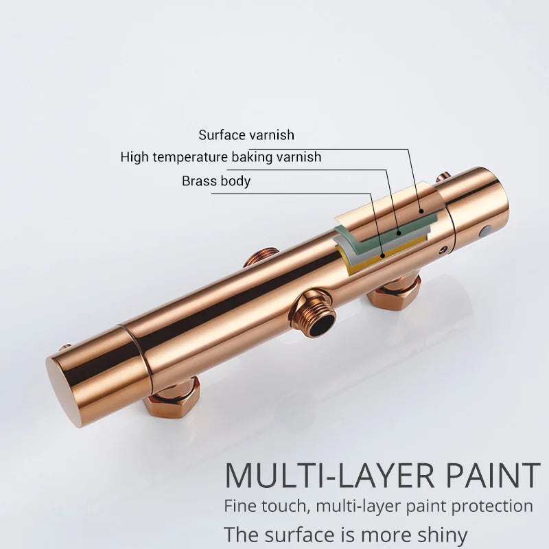Rose Gold Thermostatic Shower Falcet Sets Wall Mount Brass Bathroom Blend Rainshower Falcet Rainfall Shower Tap Thermostat Systems
