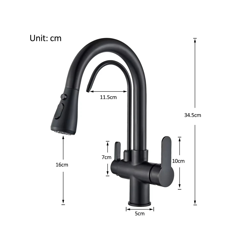Black Gold Pure Water Faucet Spout Pull Out Dual Water Modes Kitchen Purification Sink Faucet  Kitchen Filtered Crane