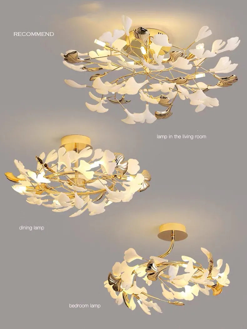 Modern Nordic Ginkgo Branch Leaf G9 LED Ceiling Chandelier For Living Dining Room Pendant Lamp Home Decor Lustre Indoor Lighting