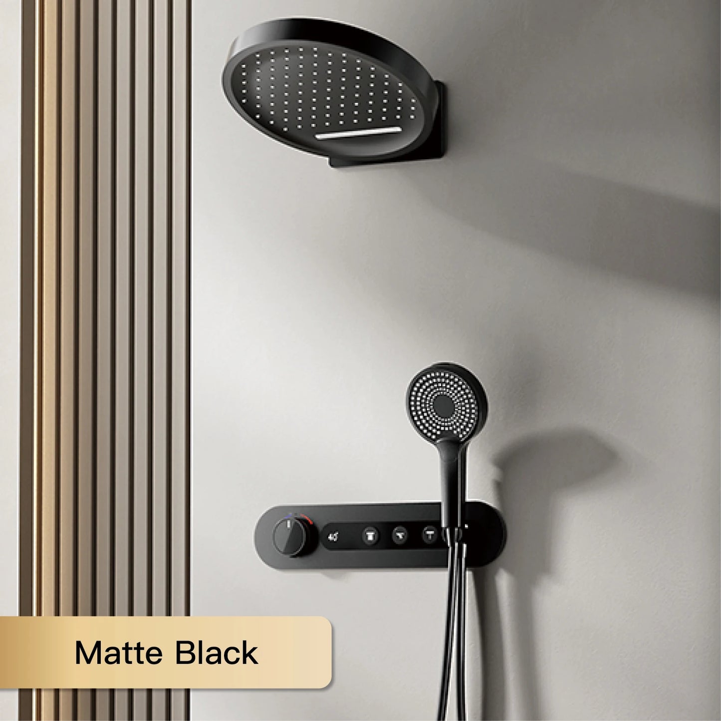 Luxury round gun gray brass shower system intelligent digital display with four functions cold and hot dual control shower Tap