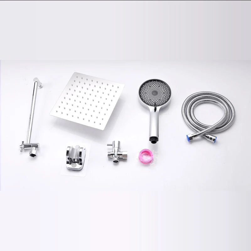 Baokemo 3-function Handheld Shower with Stainless Steel Angle Adjustable Extension Arm, 8-inch/10 Inch Square Top Sprayer Shower