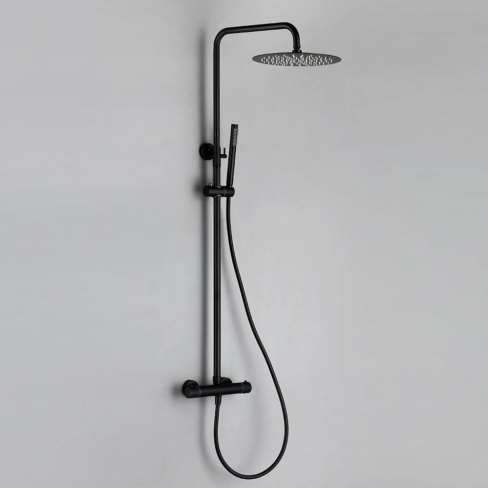 Black Thermostatic Shower Set Mixer Tap System Built-in Bathtub Faucet With Thermostat Diverter Valve Handheld Wall Rain Head