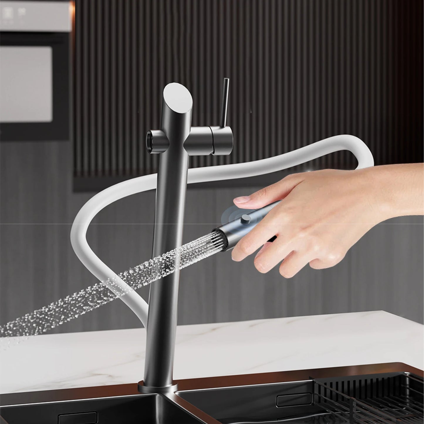 AITANA luxury brass black kitchen faucet with pull-out design, dual control magnetic suction for cold & hot 2-function sink Tap