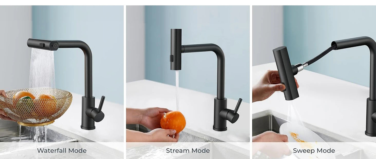 4 Modes Waterfall Kitchen Faucet Stream Sprayer Stainless Steel Hot Cold Single Hole Deck Mounted Water Sink Mixer Wash Tap 3668